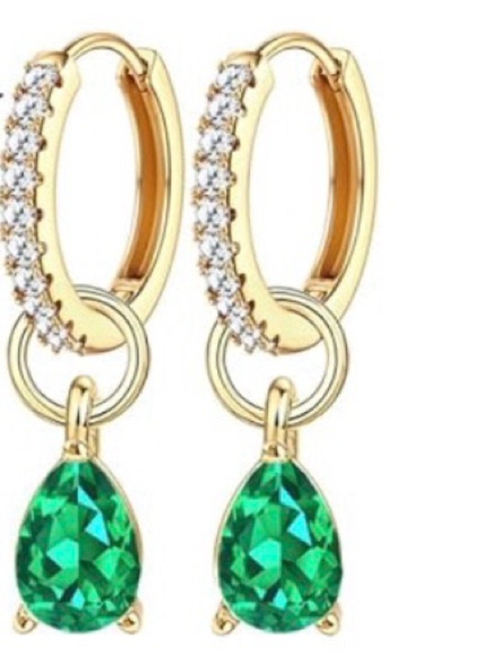 ⭐️FINAL PRICE #74 Gold Plated Hoop Earrings with Green Teardrop Crystal Dangles